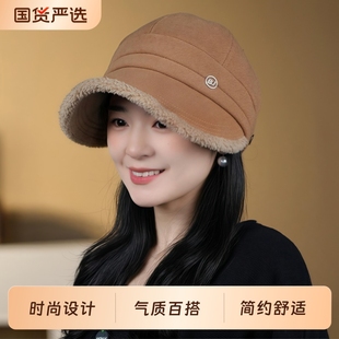 可挂口罩帽子女秋冬保暖2025新款 显脸小加绒宽檐马术帽鸭舌帽 时尚