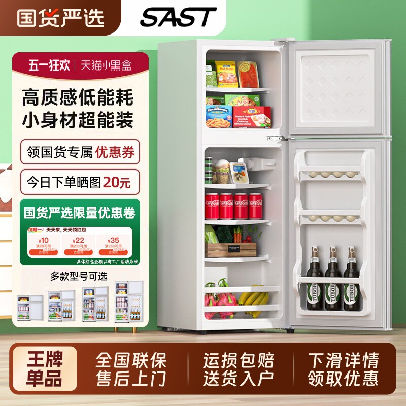 SAST先科一级能效冰箱家用小型租房宿舍迷你省电办公室双开门冰箱