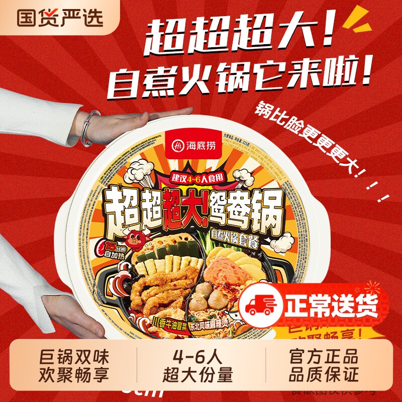 海底捞自煮自热超大鸳鸯火锅麻辣烫泡面粉丝麻辣嫩牛番茄方便速食