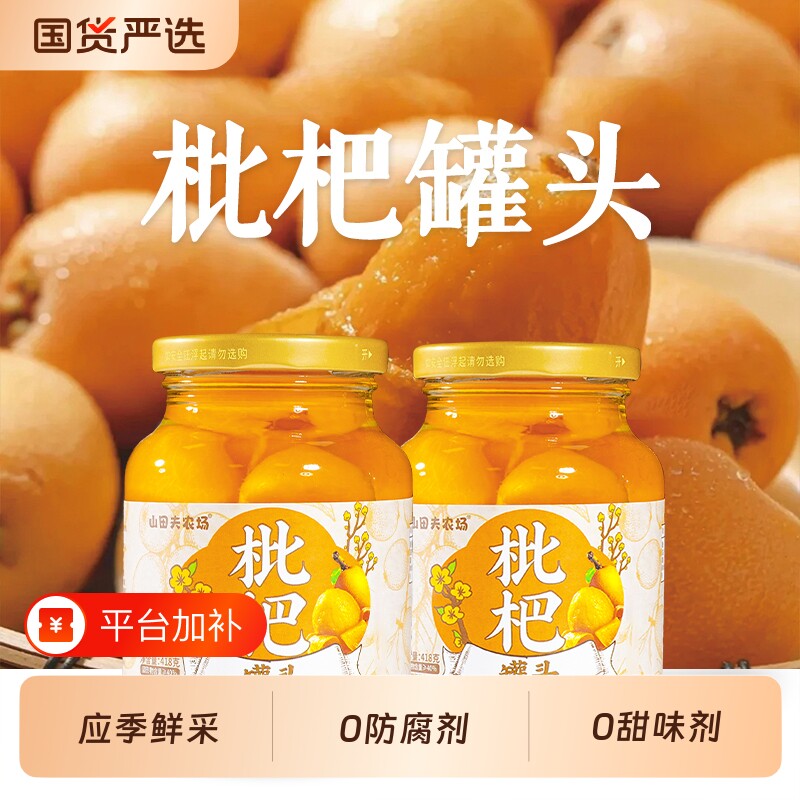 鲜果枇杷罐头418g*2罐水果罐头果肉饱满舒润清甜特产送礼新鲜大罐