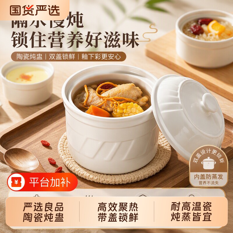 陶瓷炖罐隔水炖盅带盖家用瓦罐汤燕窝蒸盅小汤盅儿童蒸蛋小碗双盖