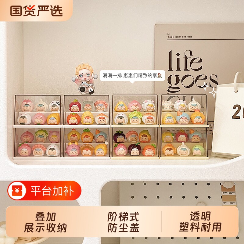 萌粒收纳盒展示盒透明防尘盲盒收纳展示架小摆件手办展示柜亚克力
