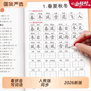 2026看拼音写词语一年级字帖练字人教版上册下册二年级练字帖小学生每日一练硬笔书法语文同步练习本拼音专项训练汉字楷书教材基础