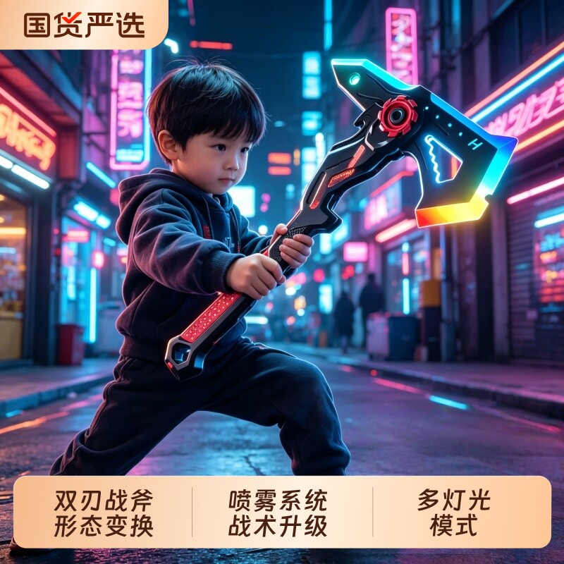 爆款雷霆战斧双刀流激光剑儿童玩具声光伸缩发光宝剑男孩六一礼物