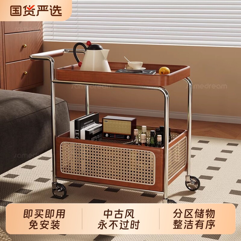 可移动边几小推车茶几客厅家用沙发边柜实木小桌子置物架零食收纳