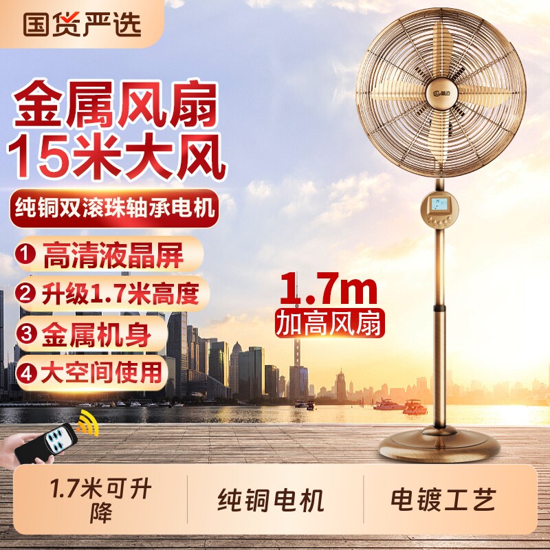 林边金属电风扇家用落地扇客厅大风力强力仿复古工业风扇变频遥控
