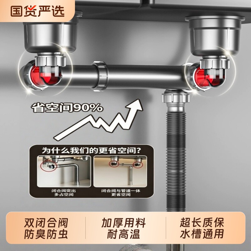 厨房洗菜盆下水管配件水槽单双槽下水器全套洗碗池排水管子管道