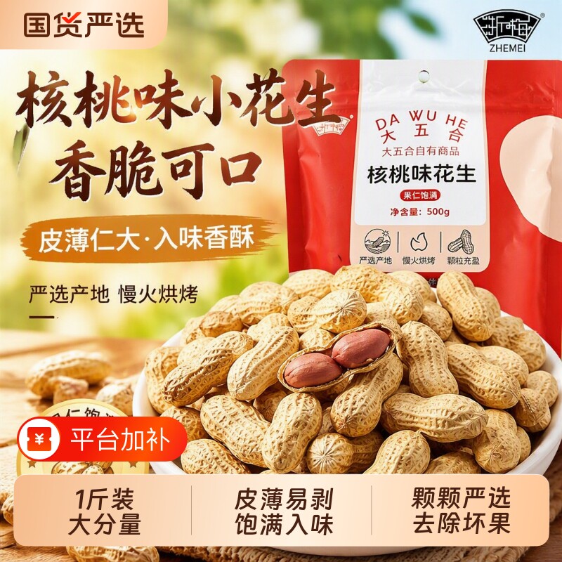 浙梅小花生核桃味500g带壳零食小吃休闲食品炒货特产下酒菜新鲜