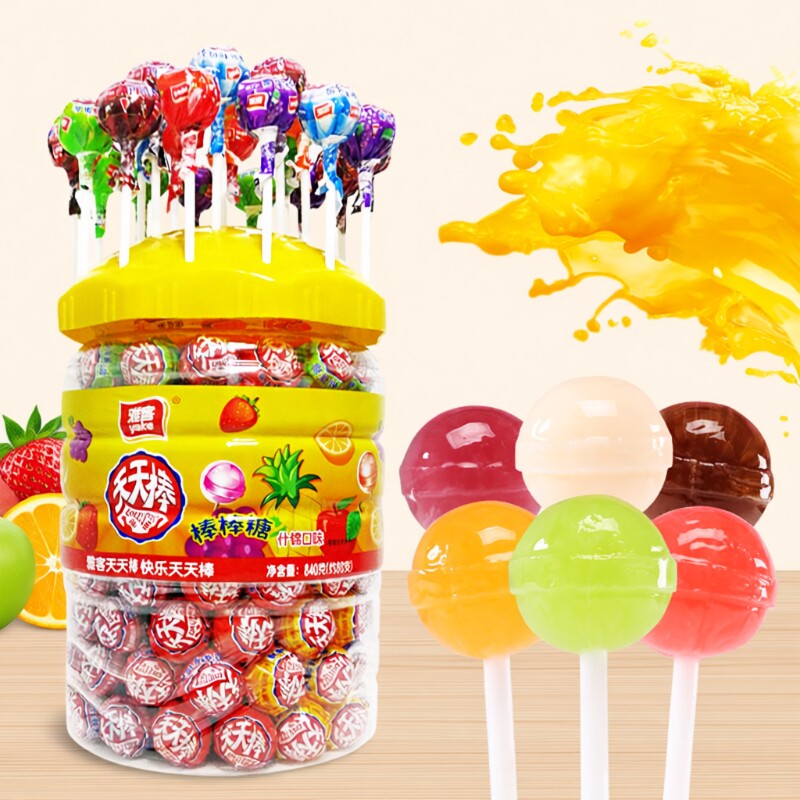 雅客天天棒扭结棒棒糖840g大分量桶装水果味集锦装棒棒糖年货年糖