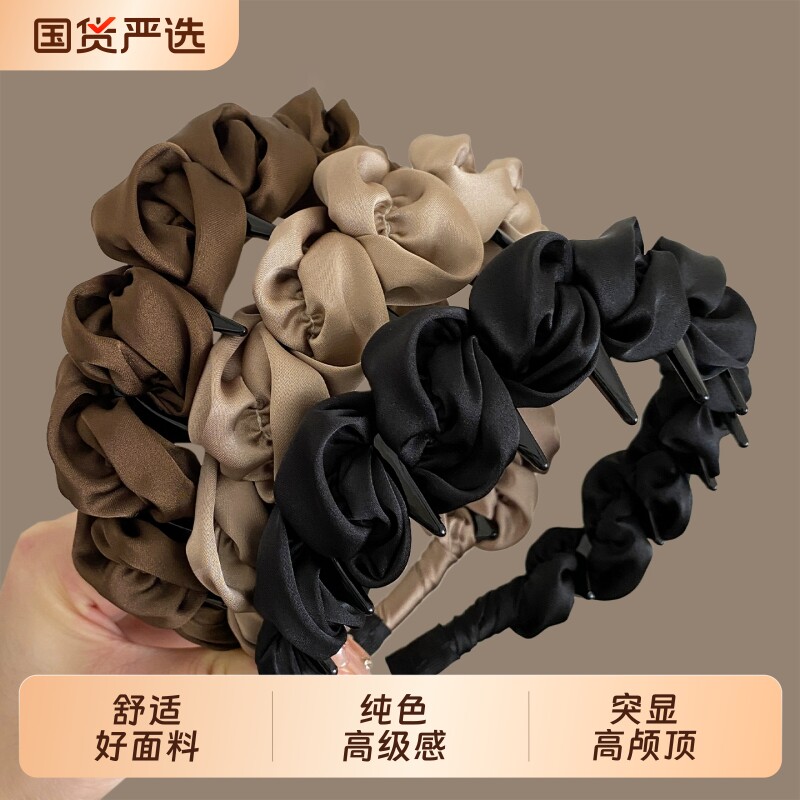 简约高级感云朵泡泡带齿发箍女高颅顶显脸小头箍纯色百搭洗脸发卡