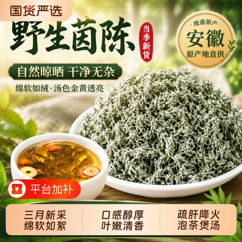 野生茵陈500g中药材五味子正品官方旗舰店新鲜白蒿三月绵茵陈泡水