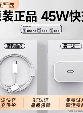 【官方认证】45W快充适用苹果17/16充电器头iPhone15promax手机14pro数据线30w原13装12快PD ipad正品