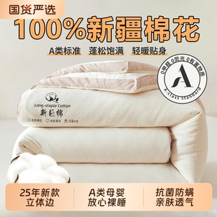 100%新疆棉花被子被芯被套A类纯棉加厚单人冬四季 通用棉被长绒棉