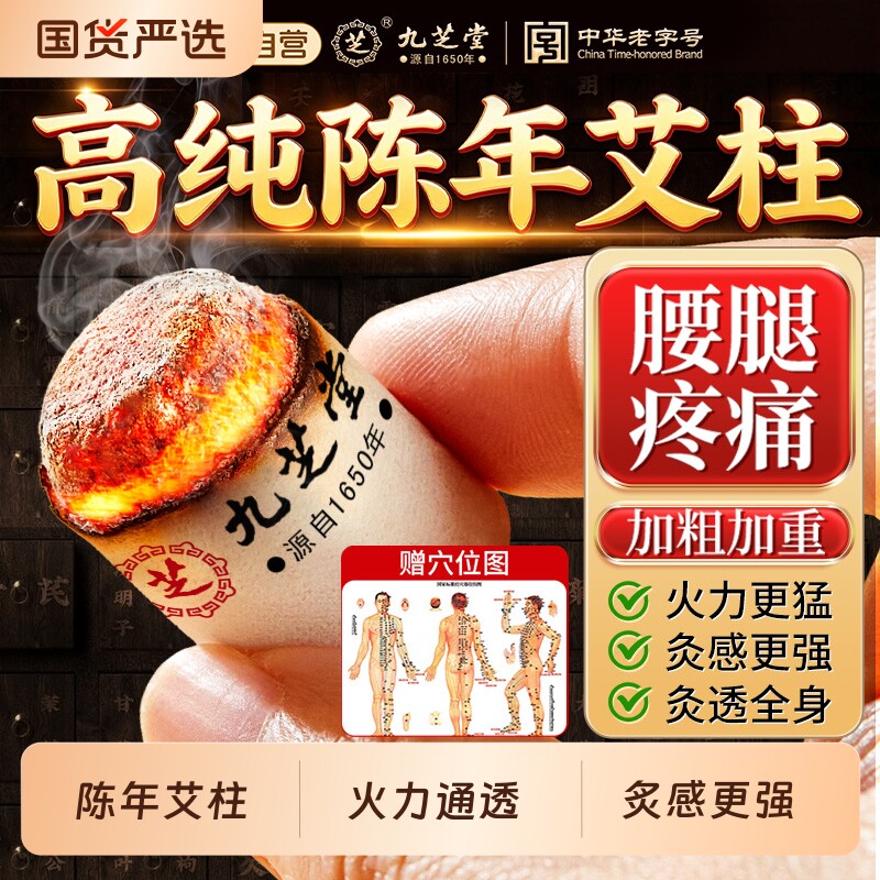 九芝堂艾柱十年陈艾条短家用无烟棒纯艾草雷火炙艾灸盒正品国货