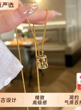 中古轻奢手工滴釉花朵水桶包吊坠项链精致轻奢高级感老钱风毛衣链