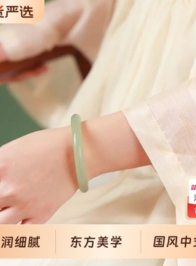 中式透冰种阿富汗玉手镯女国风圆条玉镯女款叮当美人镯送女友礼物