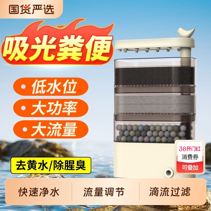 SQG龟缸过滤器低水位乌龟过滤器六角恐龙吸便超静音过滤盒滴流盒