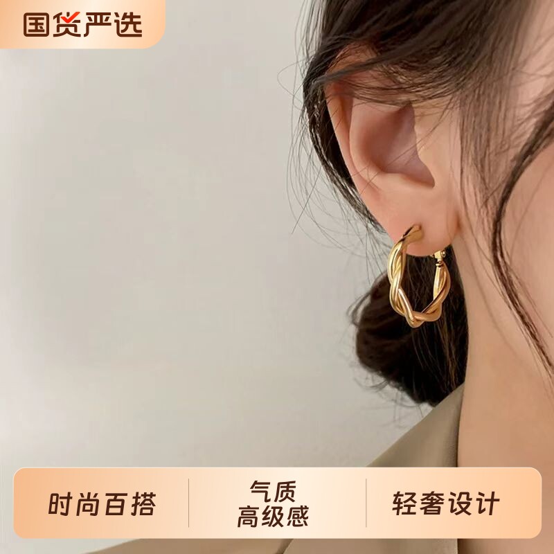 925银针麻花耳圈2025新爆款耳环轻奢耳钉小众高级感女耳饰