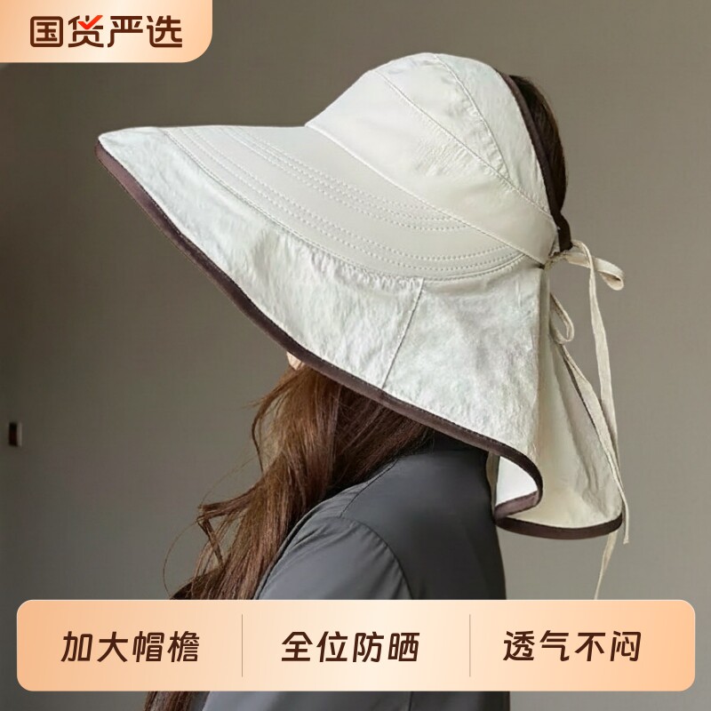 2026新款女士防晒太阳帽半空顶护颈一体大檐遮阳帽防紫外线渔夫帽图片
