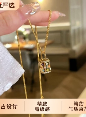 中古轻奢手工滴釉花朵水桶包吊坠项链精致轻奢高级感老钱风毛衣链