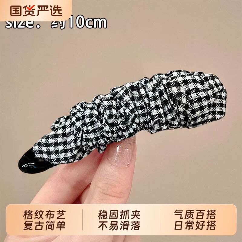 韩系侧边夹简约复古网红格纹发饰图片