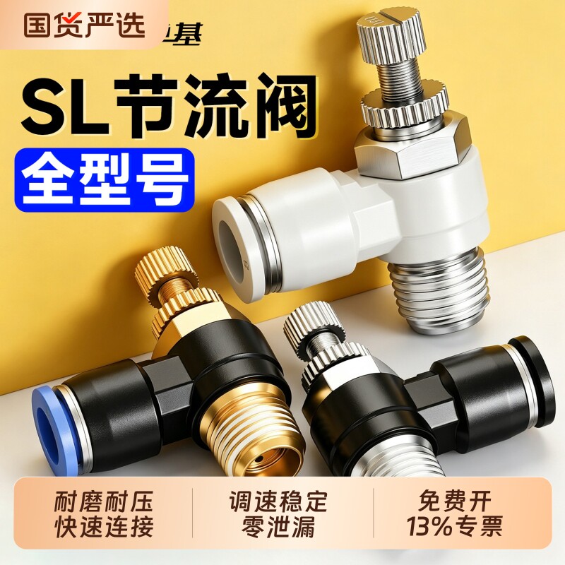 节流阀气动可调气管快速接头调速气缸调B节SL4*6/8-m5/02调压气阀图片