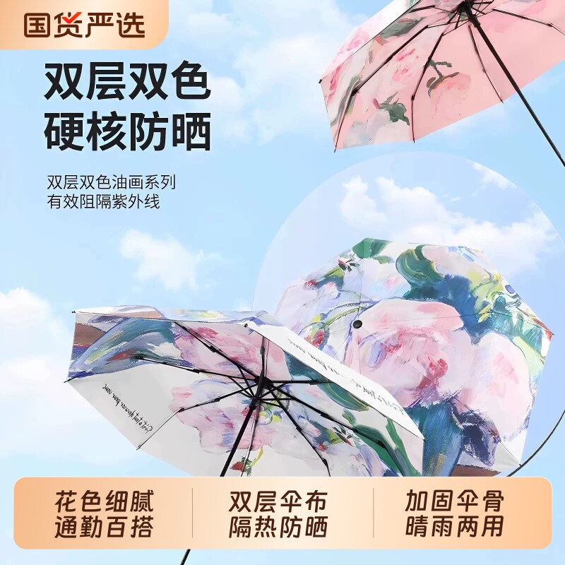 双层太阳伞防晒防紫外线女雨伞折叠黑胶遮阳伞晴雨两用伞超强便携 - 实物图