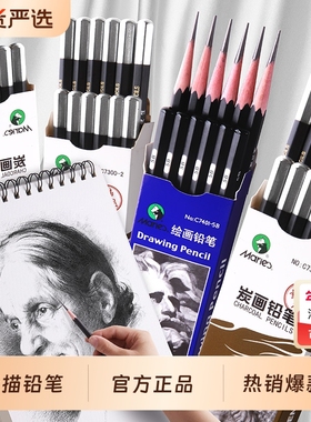 马利素描铅笔全套炭笔美术生专用2b3b4b5b6b7b8b12b14b马力软炭软中硬软软碳速写绘图画工具碳笔套装玛丽专业