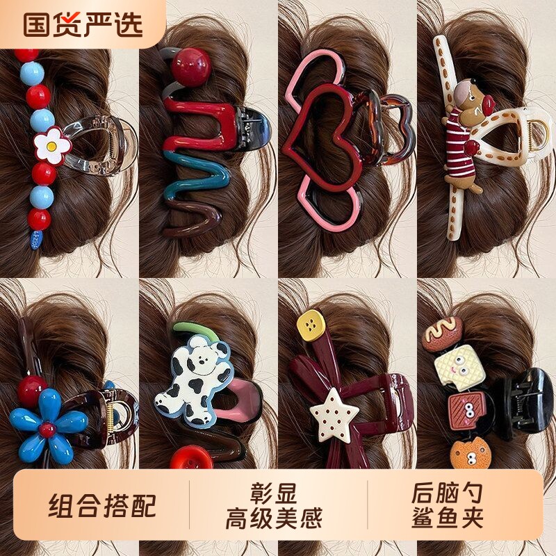 中大号发量盘头发抓夹女高级感2026新款后脑勺发夹鲨鱼夹夹子头饰图片