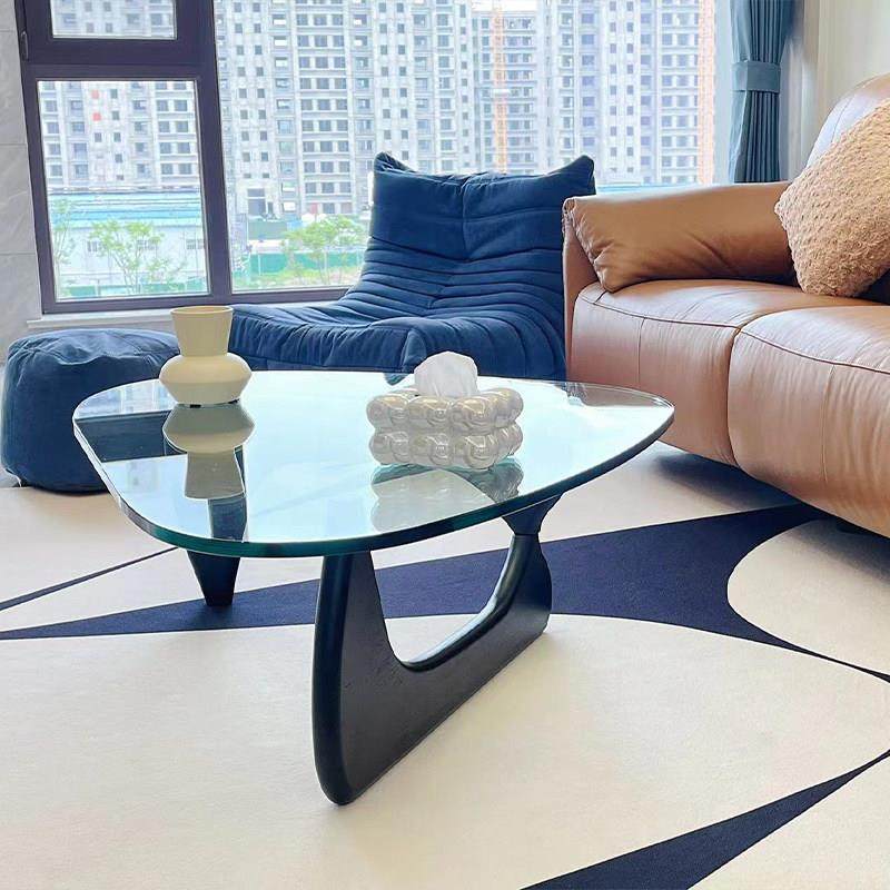 野口勇茶几客厅黑色实木桌脚家用玻璃茶几小户型轻奢加厚钢化玻璃