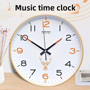 语音整点报时钟表挂钟客厅新款时尚静音时钟挂墙石英钟16/24小时