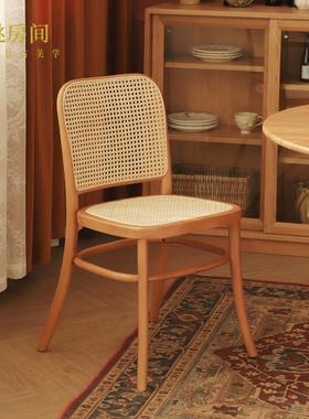 樱桃房间中古811藤编餐椅实木靠背中古椅子现代简约家用书桌椅TON