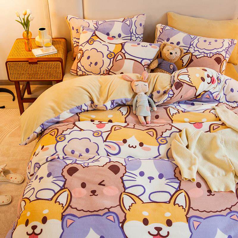 卡通牛奶绒被套单件冬天珊瑚绒被罩法兰绒单人双面加绒加厚毛绒面