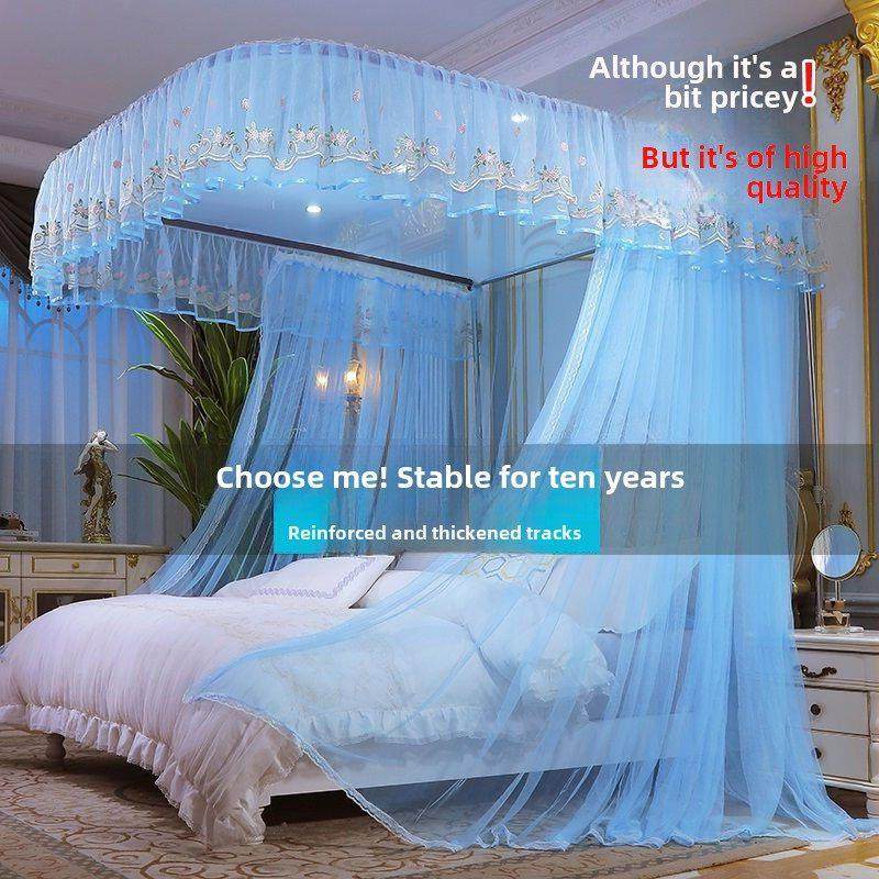 蚊帐家用2025新款u型导轨公主风加密加厚高级卧室三开门纹帐滑轨