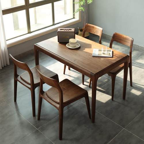 饭桌家用现代简约黑胡桃木餐桌北欧长方形小户型全实木餐桌椅组合