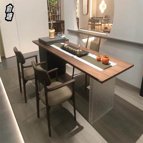 新中式实木茶桌椅组合禅意功夫泡茶台办公室家用黑胡桃木原木家具