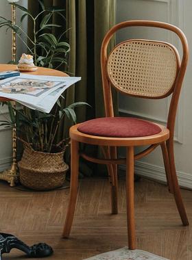 樱桃房间20号椅实木藤编餐椅复古红色现代餐厅椅子ton中古书桌椅