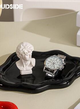 斯堪的纳维亚无障碍豪华简单的黑色银色香味蜡烛托盘陶瓷珠宝存储