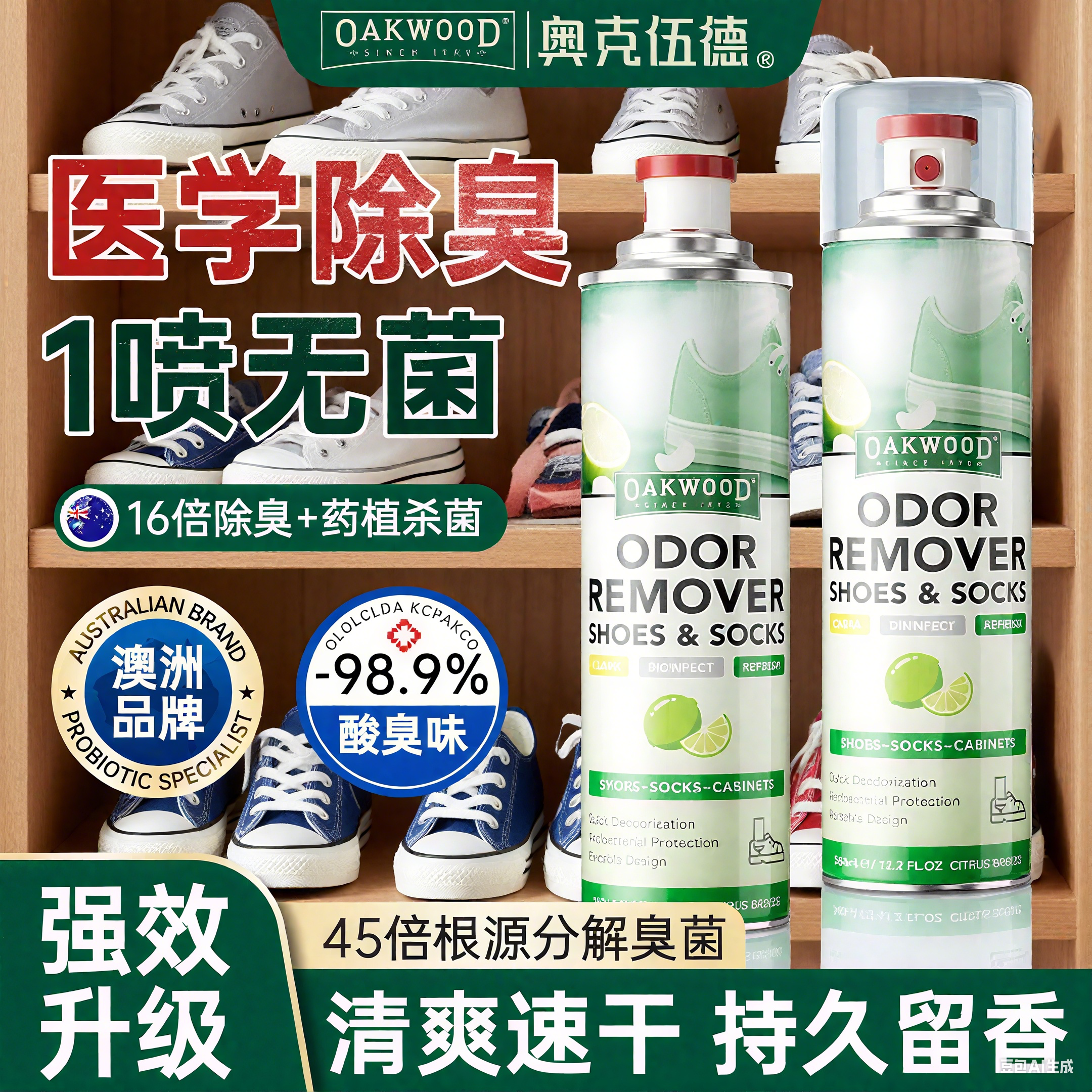 OAKWOOD银离子鞋子除臭剂喷雾