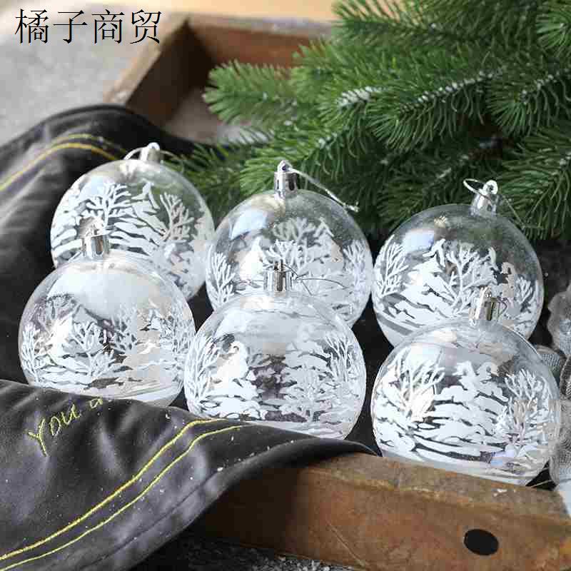 6pcs 6cm Transparent Snow Christmas Balls Pendants for Chris