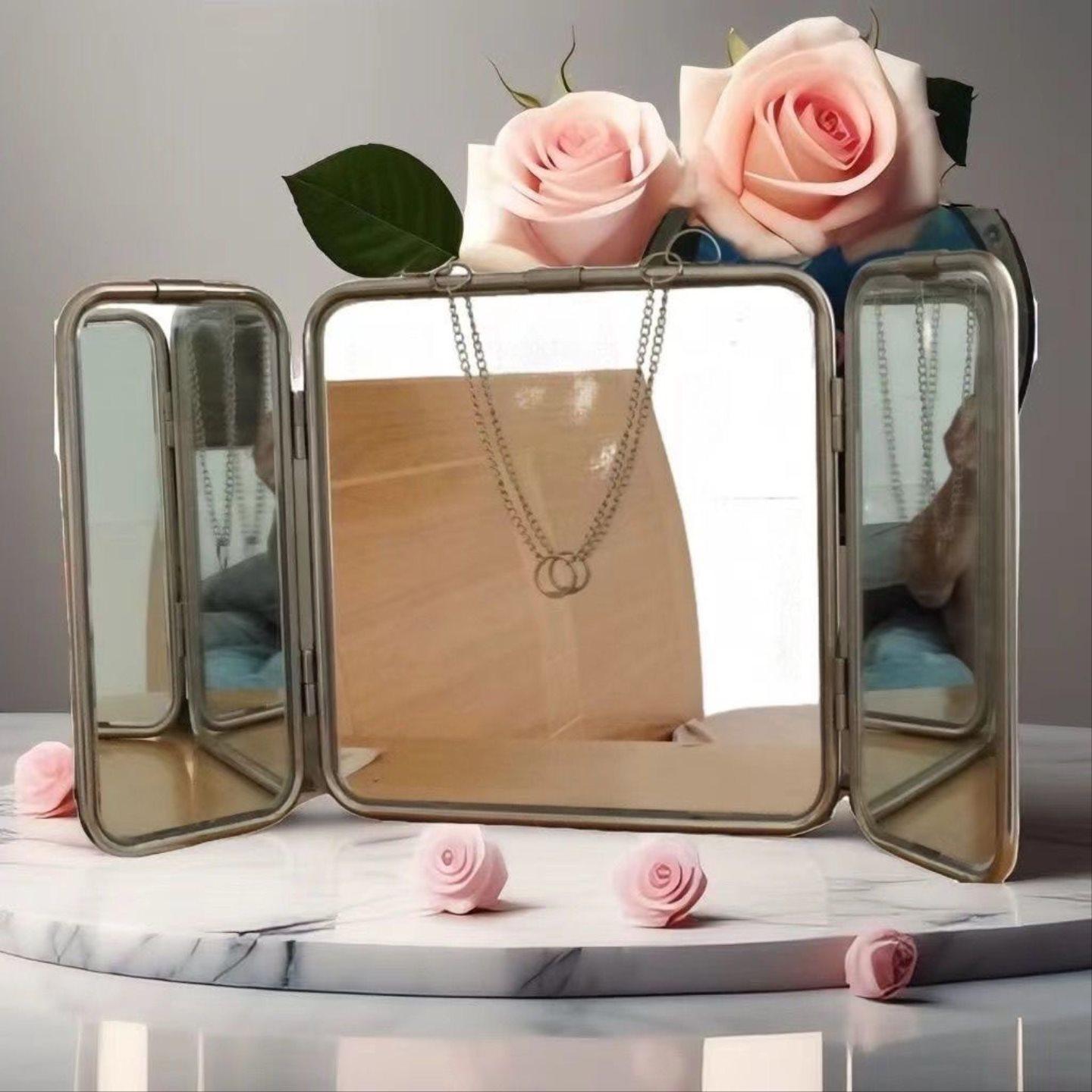 新品上市不锈钢三折叠化妆镜化妆镜简约民宿ins墙面镜子,住宅家具,化妆镜,淘宝优惠券,粉丝福利购,淘宝优惠卷