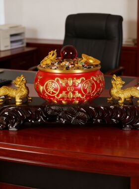 招财进宝办公室摆件家用旺宅家中玄关客厅财位装饰貔貅红色聚宝盆
