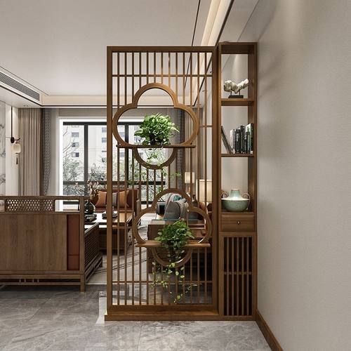 新中式入户屏风隔断客厅正对门遮挡餐厅实木玄关置物架小户型家用