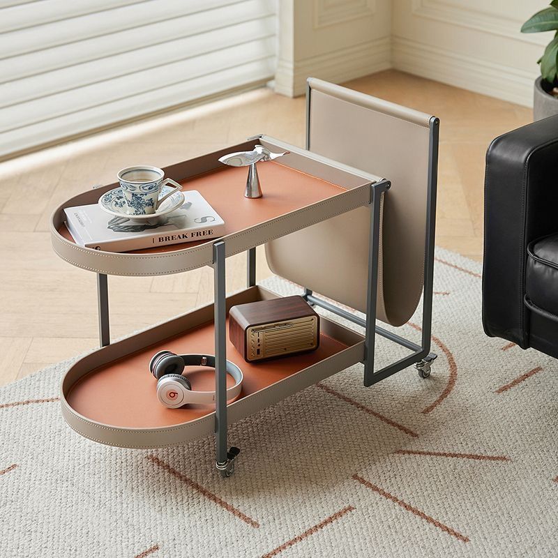 意式马鞍皮可移动边几客厅家用沙发阳台角几小推车现代极简小茶几