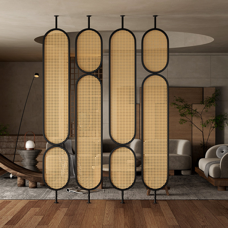 屏风隔断藤编藤木实木客厅直播间背景墙床旁边新中式卧室日式
