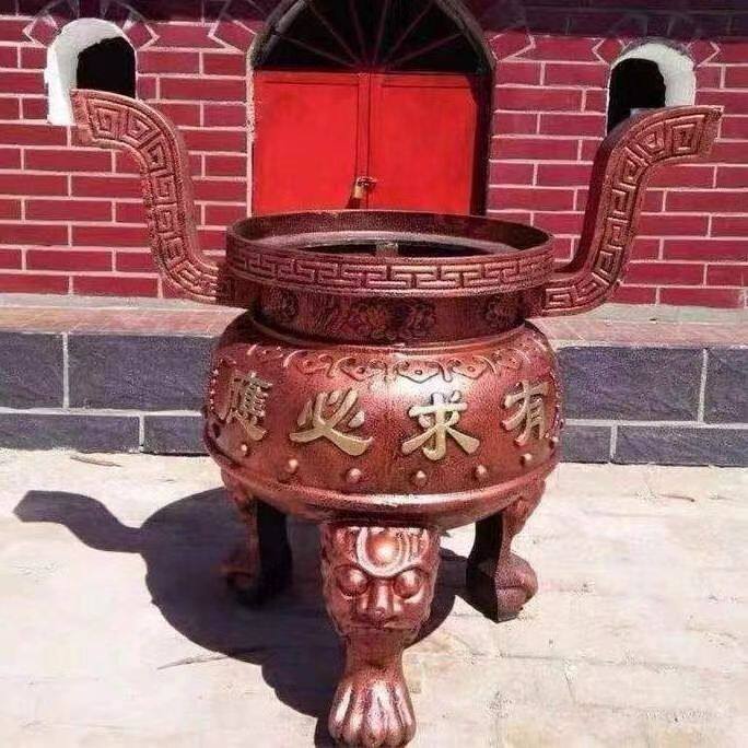 铸铁圆形双龙供奉大型香炉铸造寺庙生铁室内大号家用祠堂专用香炉