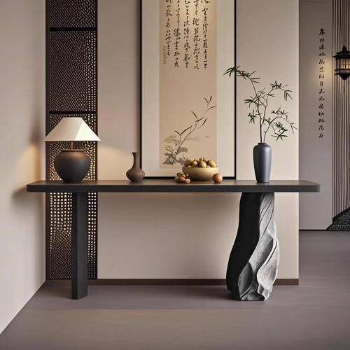 中式实木玄关入户靠墙客厅禅意端景台供桌条案简约走廊景台窄桌