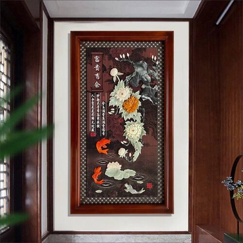 客厅装饰画新中式玄关挂画沙发背景墙走廊书房玉雕画实木浮雕壁画