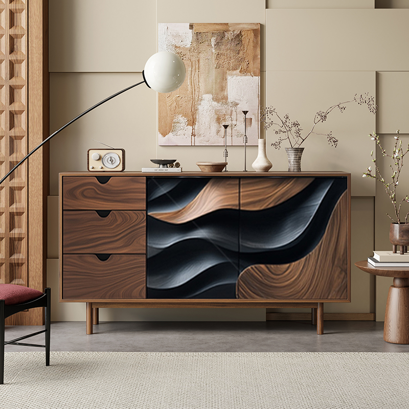 轻奢风格实木玄关柜高收纳 可定制复古风门厅鞋柜 胡桃色160*40*9