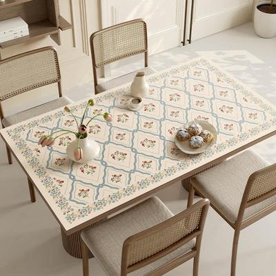 蓝绯花畔法式皮革餐桌垫轻奢长方形防水茶几台桌面高级感桌布垫子